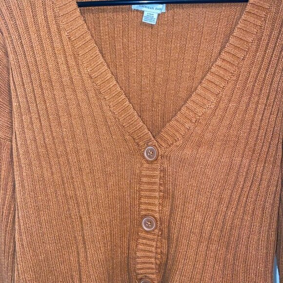 American Eagle Cardigan Womens Large Orange Brown Autumn Fall Buttons Sweater - Picture 3 of 5